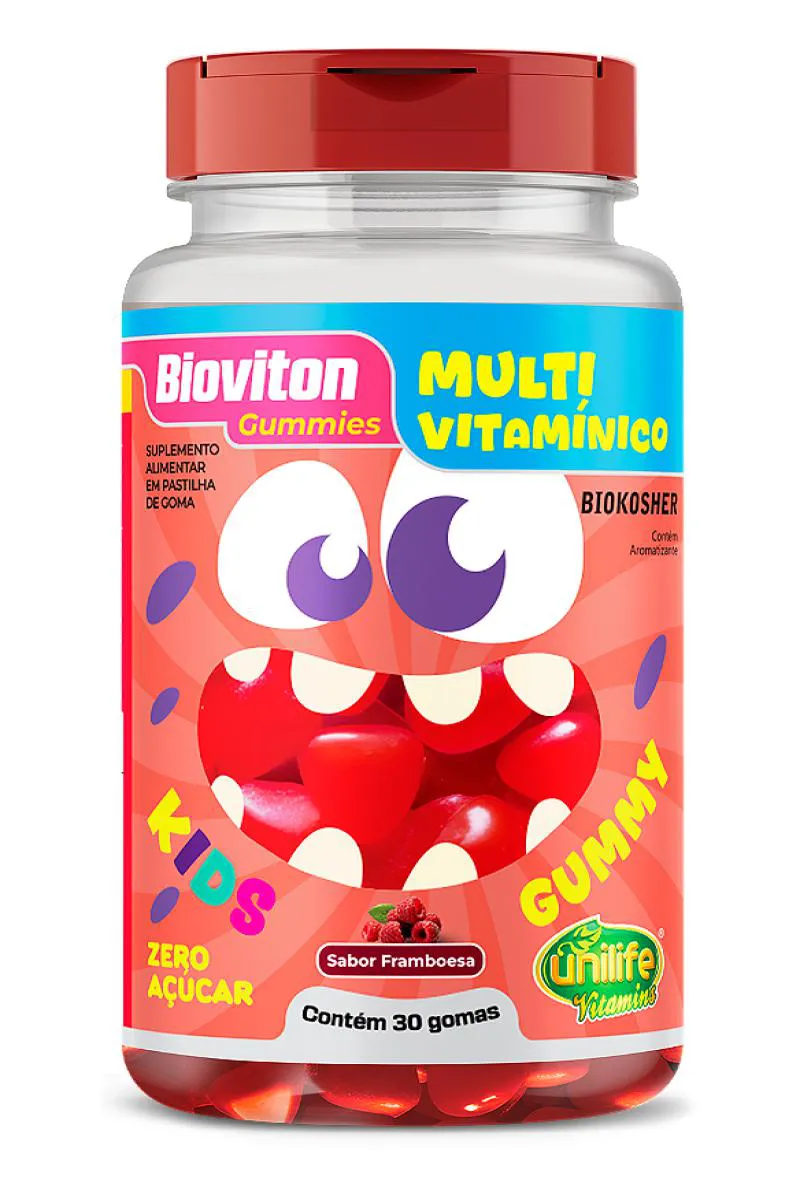 MULTIVITAMíNICO BIOVITON - SABOR FRANBOESA - KIDS - 30 GOMAS MASTIGáVEIS