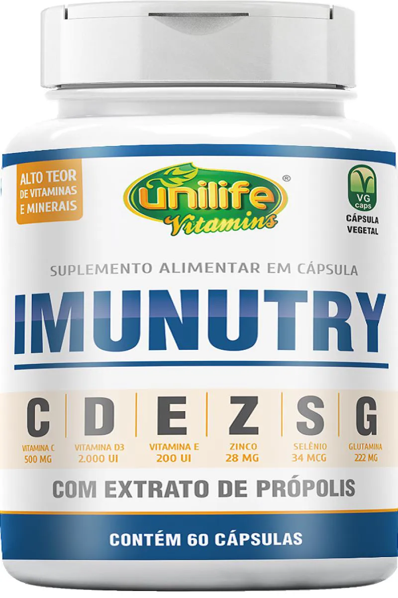 IMUNUTRY - ZINCO, SELêNIO, GLUTAMINA, PRóPOLIS VERDE + VIT. C, D E E - 60 CáPS