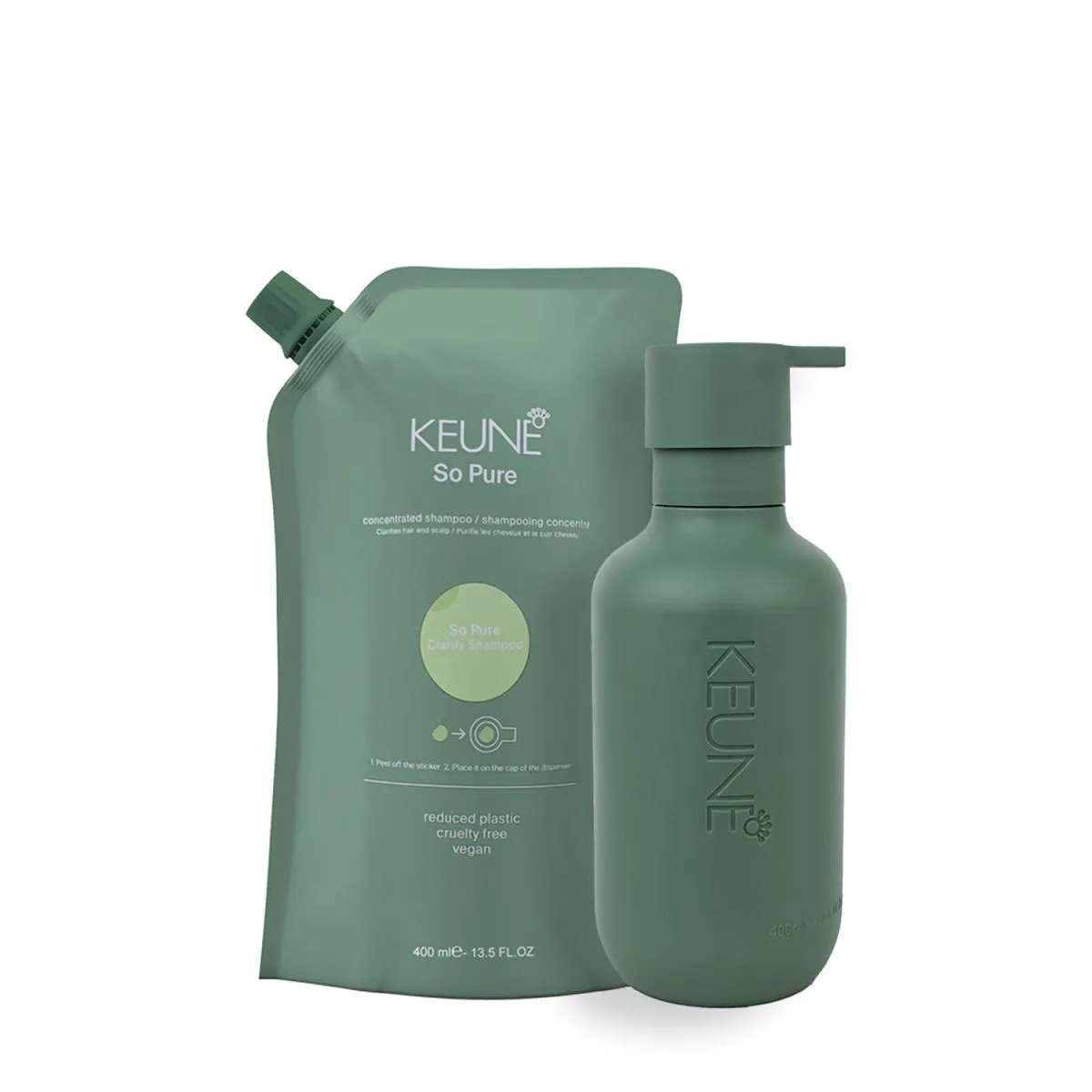 KIT KEUNE SO PURE CLARIFY SHAMPOO REFIL E DISPENSER FRASCO (2 PRODUTOS)