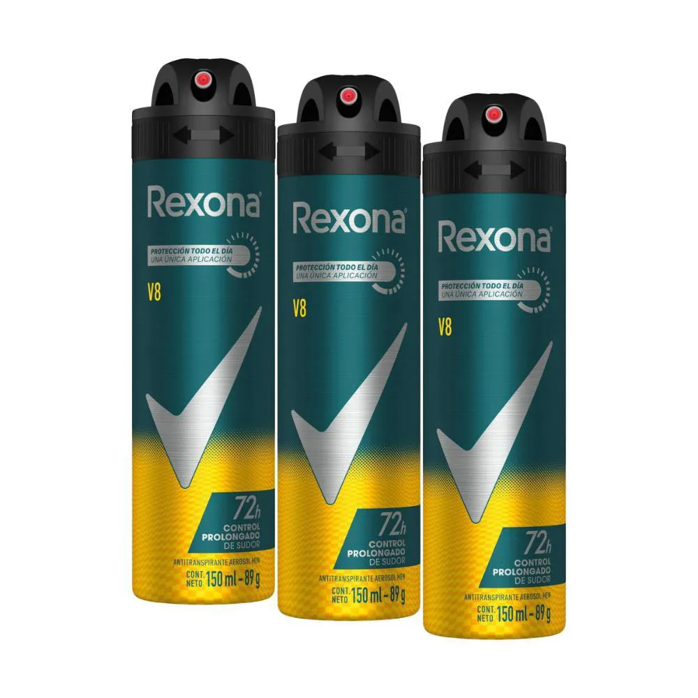 KIT 3 DESODORANTES ANTITRANSPIRANTES REXONA MEN V8 150 ML