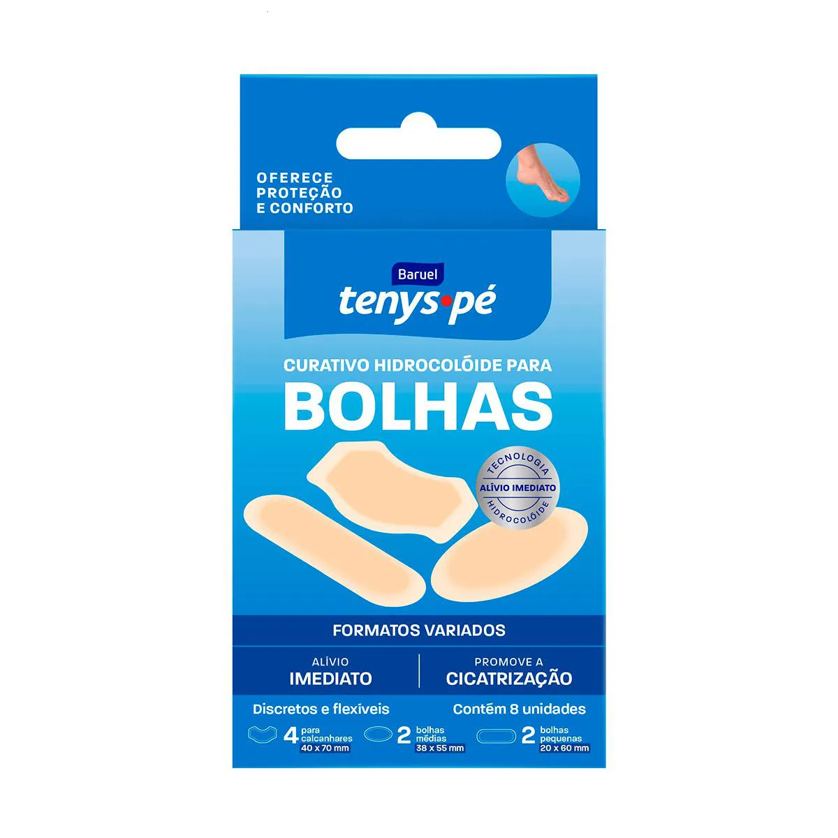 Curativo para Bolhas Tenys Pé Formatos Variados com 8 unidades