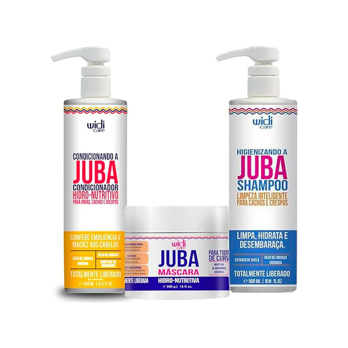 KIT JUBA SHAMPOO, CONDICIONADOR E MáSCARA 500ML - WIDI CARE