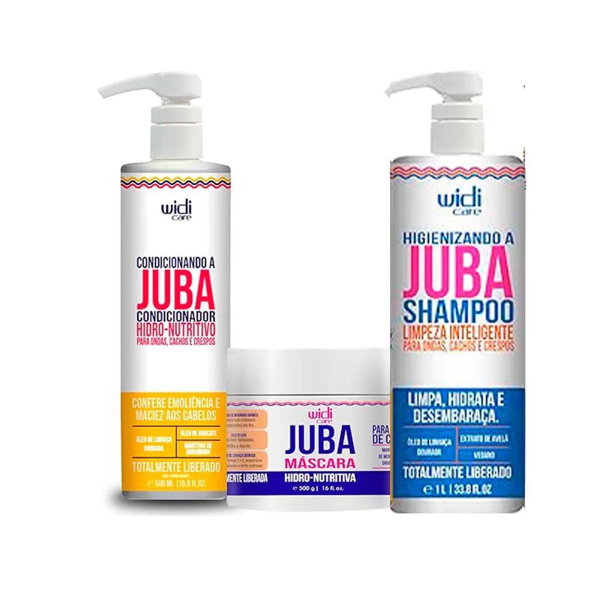 KIT JUBA SHAMPOO 1L, CONDICIONADOR 500ML E MáSCARA 500ML - WIDI CARE