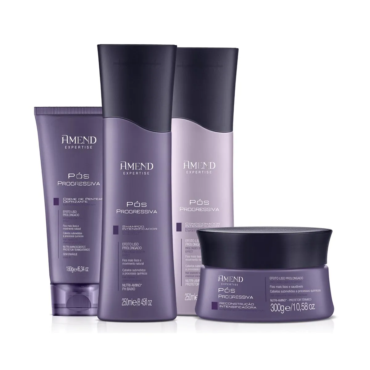 KIT SHAMPOO, CONDICIONADOR, MáSCARA E CREME PóS PROGRESSIVA - AMEND
