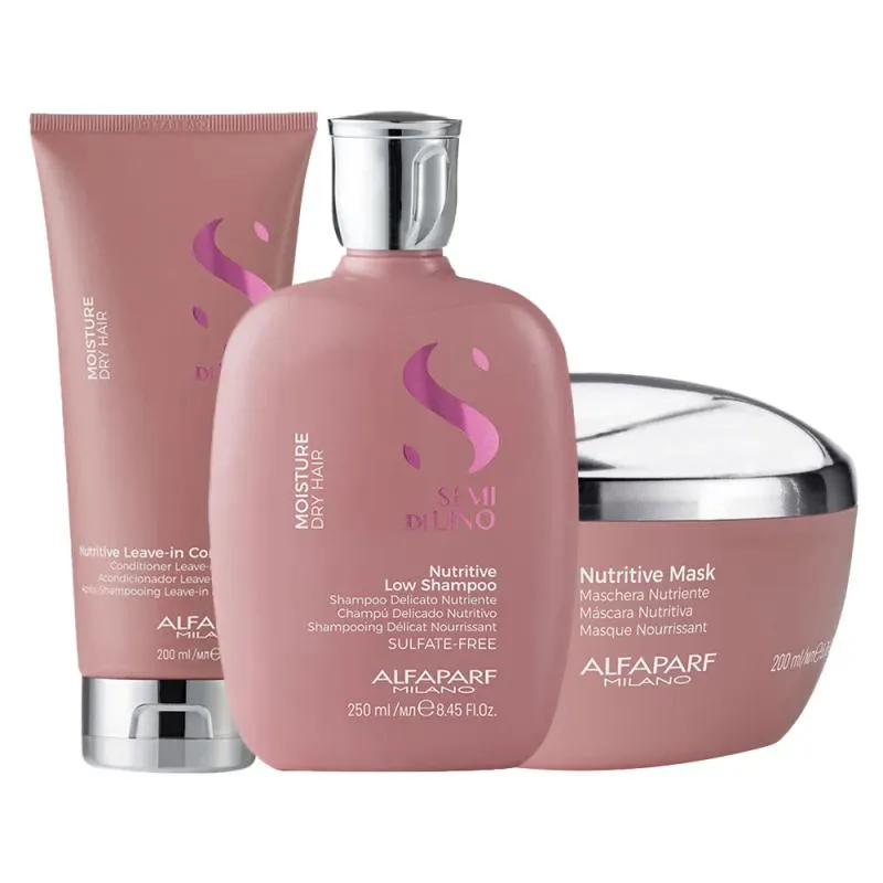 Kit Alfaparf Milano Professional Semi Di Lino Moisture - Shampoo 250ml + Condicionador 200ml + Máscara 200ml