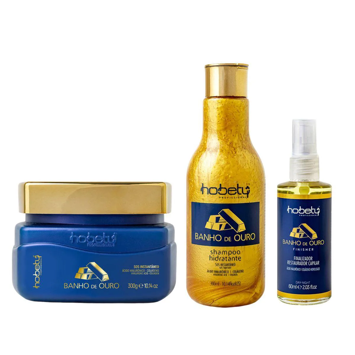 KIT BANHO DE OURO HOBETY SHAMPOO 300ML+MASCARA 300G+FINALIZADOR 60ML