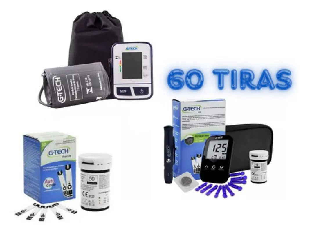 KIT ENFERMAGEM MEDIDOR DE PRESSãO + APARELHO DE GLICOSE COM 60 TIRAS TESTE