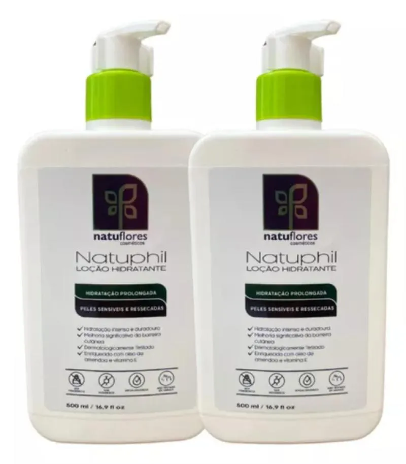 LOÇÃO HIDRATANTE PELES SENSIVEIS NATUPHIL 500ML NATUFLORES KIT 2UN