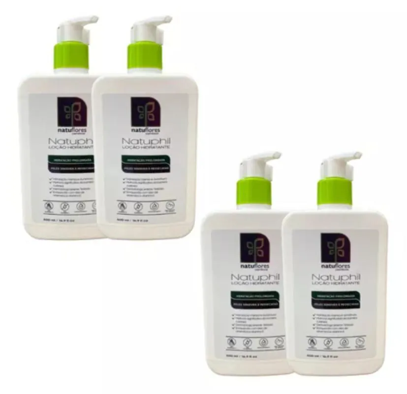LOÇÃO HIDRATANTE PELES SENSIVEIS NATUPHIL 500ML NATUFLORES KIT 4UN