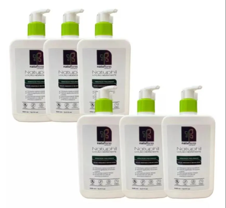LOÇÃO HIDRATANTE PELES SENSIVEIS NATUPHIL 500ML NATUFLORES KIT 6UN