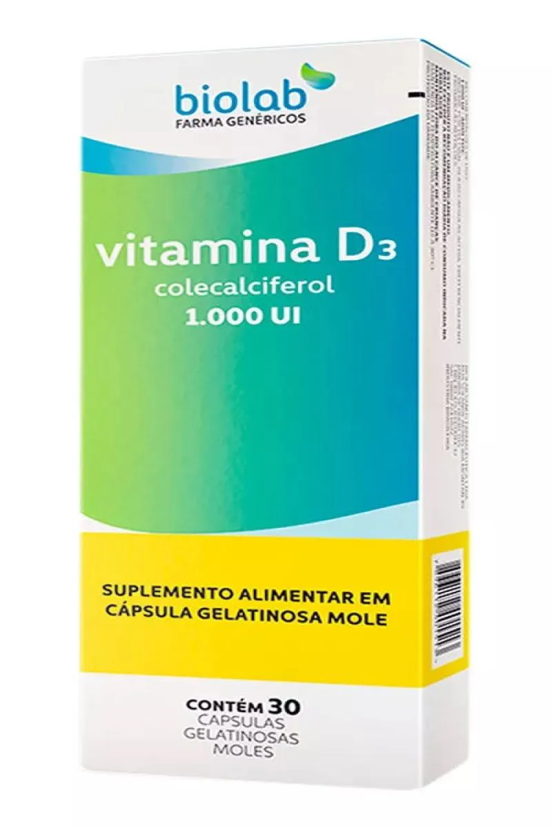 VITAMINA D3 1000UI  BIOLAB P/ IMUNIDADE MúSCULO OSSOS 30CPS