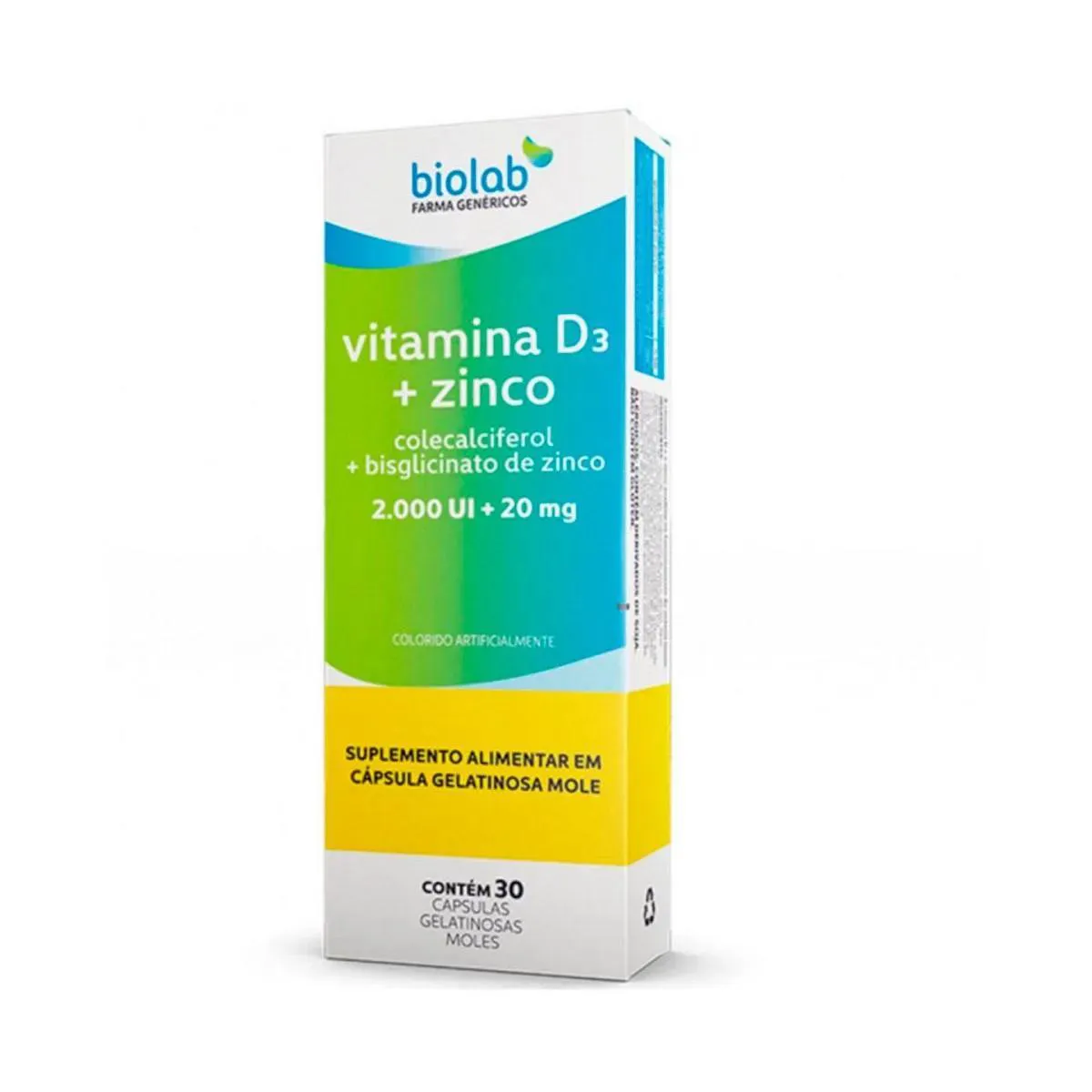 VITAMINA D3 + ZINCO 2000UI + 20MG  BIOLAB IMUNIDADE 30CPS