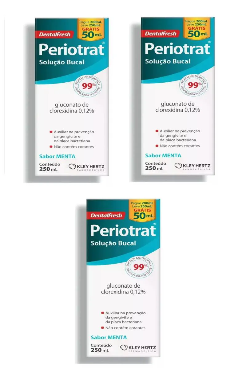 KIT 3 SOLUçãO BUCAL PERIOTRAT ANTISSéPTICO SABOR MENTA 250ML