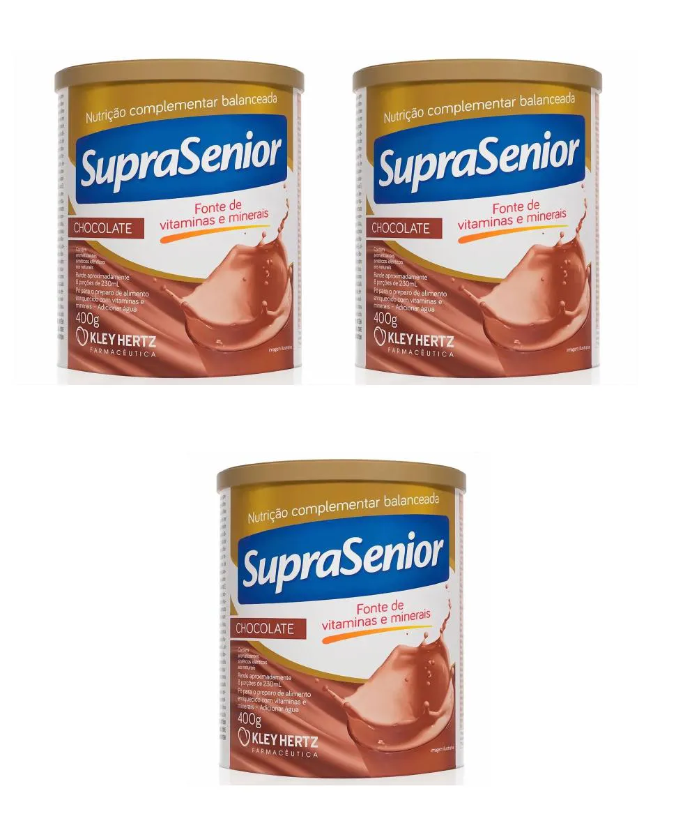 KIT 3 SUPLEMENTO SUPRASENIOR VITAMINAS  CHOCOLATE 400G