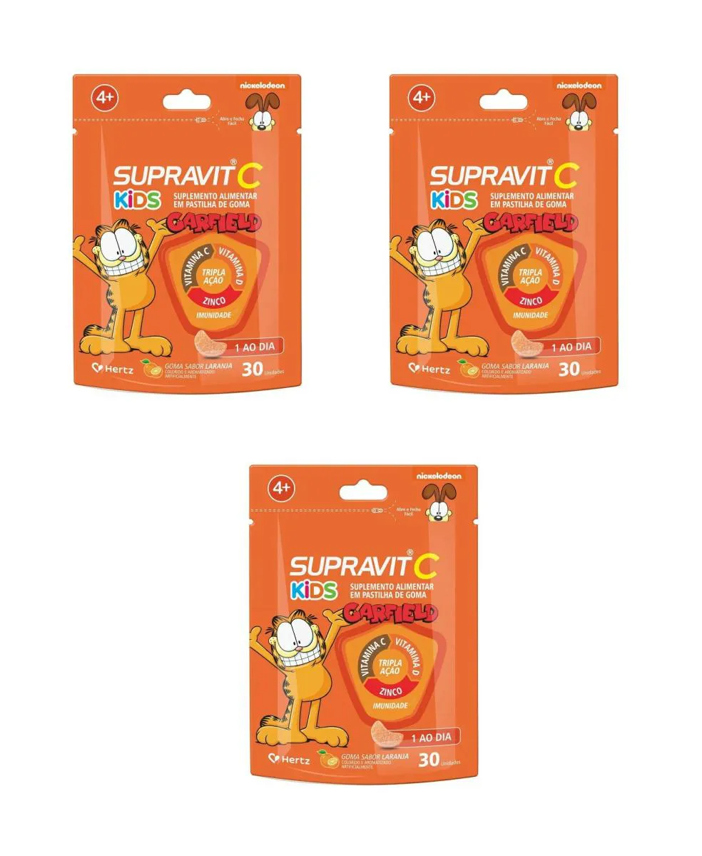 KIT 3 SUPRAVIT C KIDS TRIPLA AçãO IMUNIDADE LARANJA 30 GOMAS