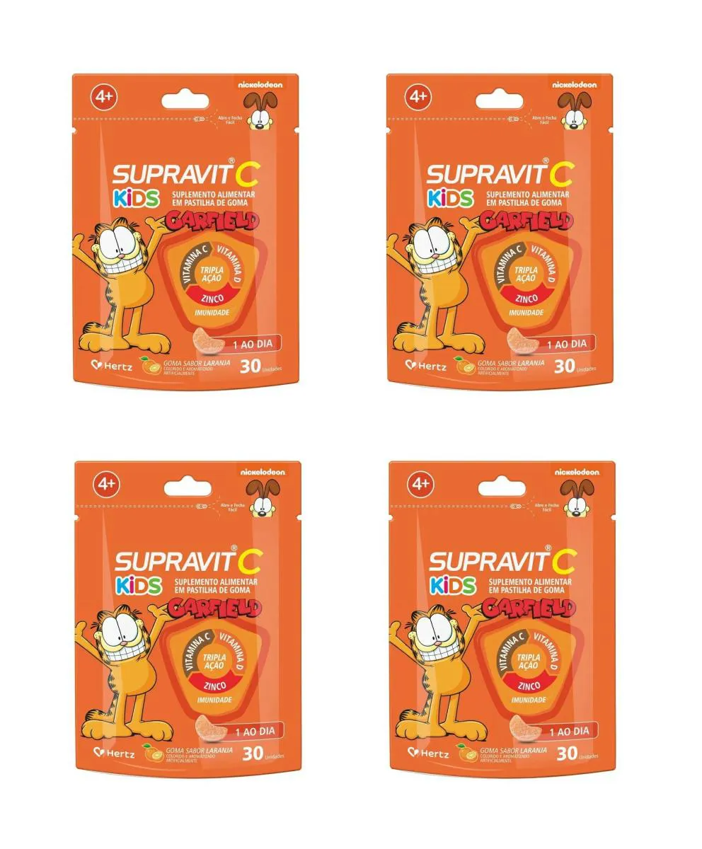 KIT 4 SUPRAVIT C KIDS TRIPLA AçãO IMUNIDADE LARANJA 30 GOMAS