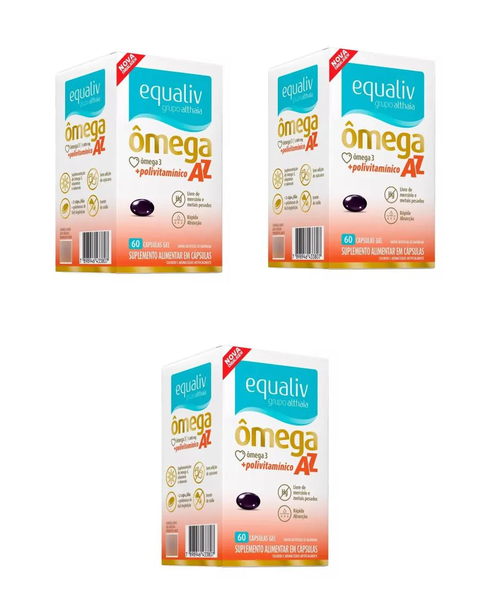 KIT 3 SUPLEMENTO EQUALIV ÔMEGA 3 AZ IMUNIDADE ENERGIA 60CPS