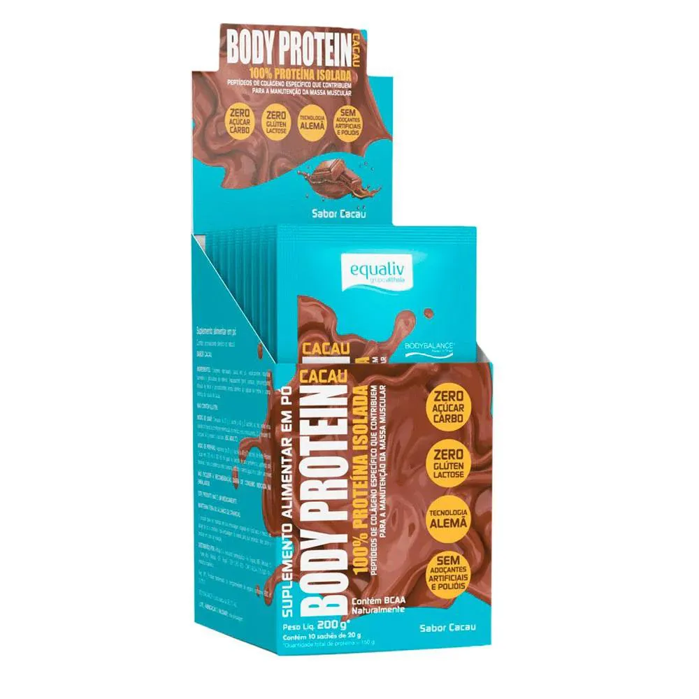 BODY PROTEIN CACAU EQUALIV PROTEíNA COLáGENO 10 SACHêS 20G