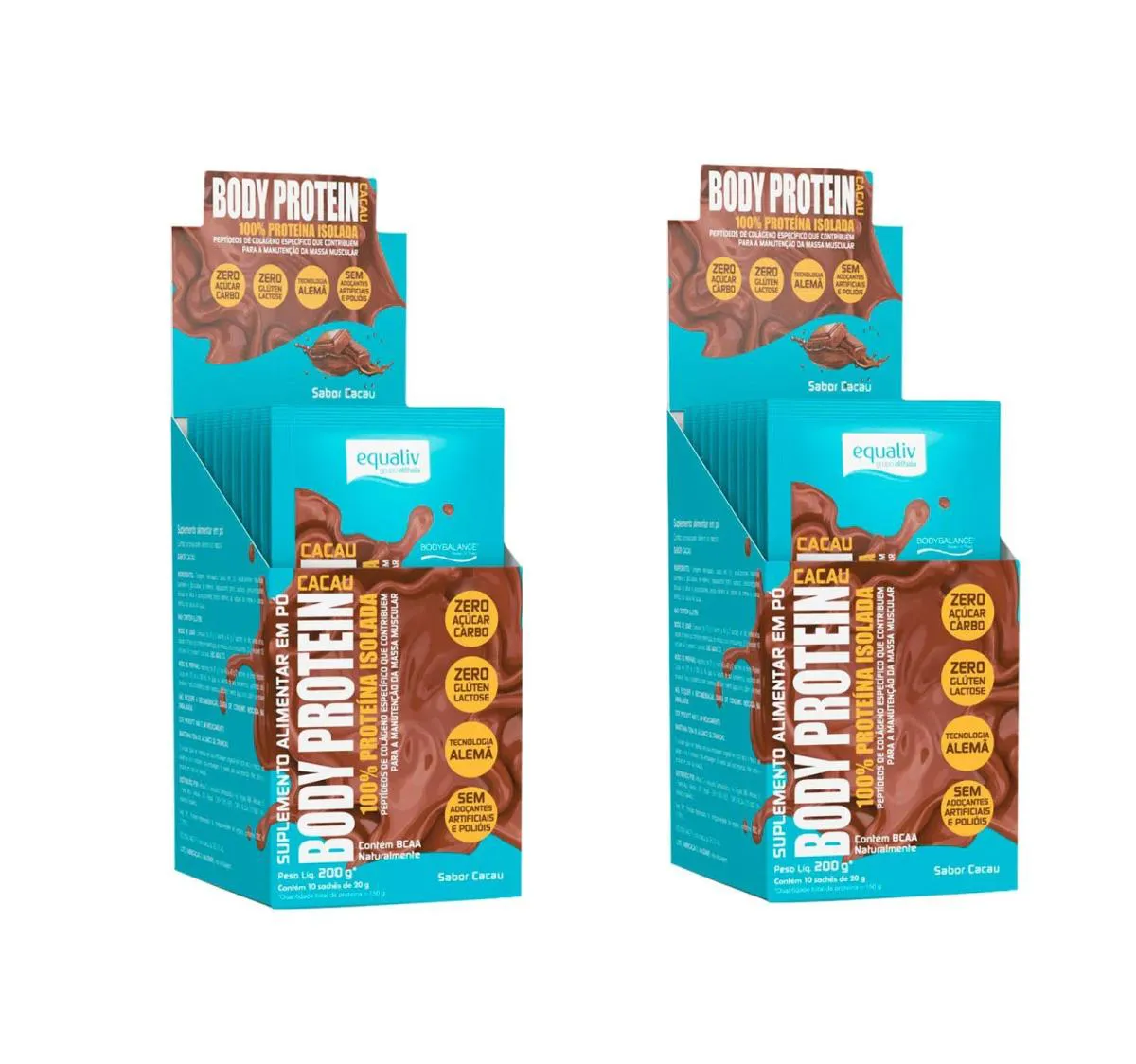 KIT 2 BODY PROTEIN CACAU EQUALIV PROTEíNA 10 SACHêS 20G