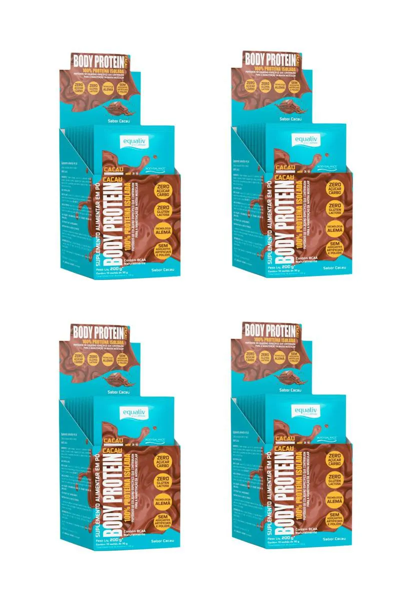 KIT 4 BODY PROTEIN CACAU EQUALIV PROTEíNA 10 SACHêS 20G