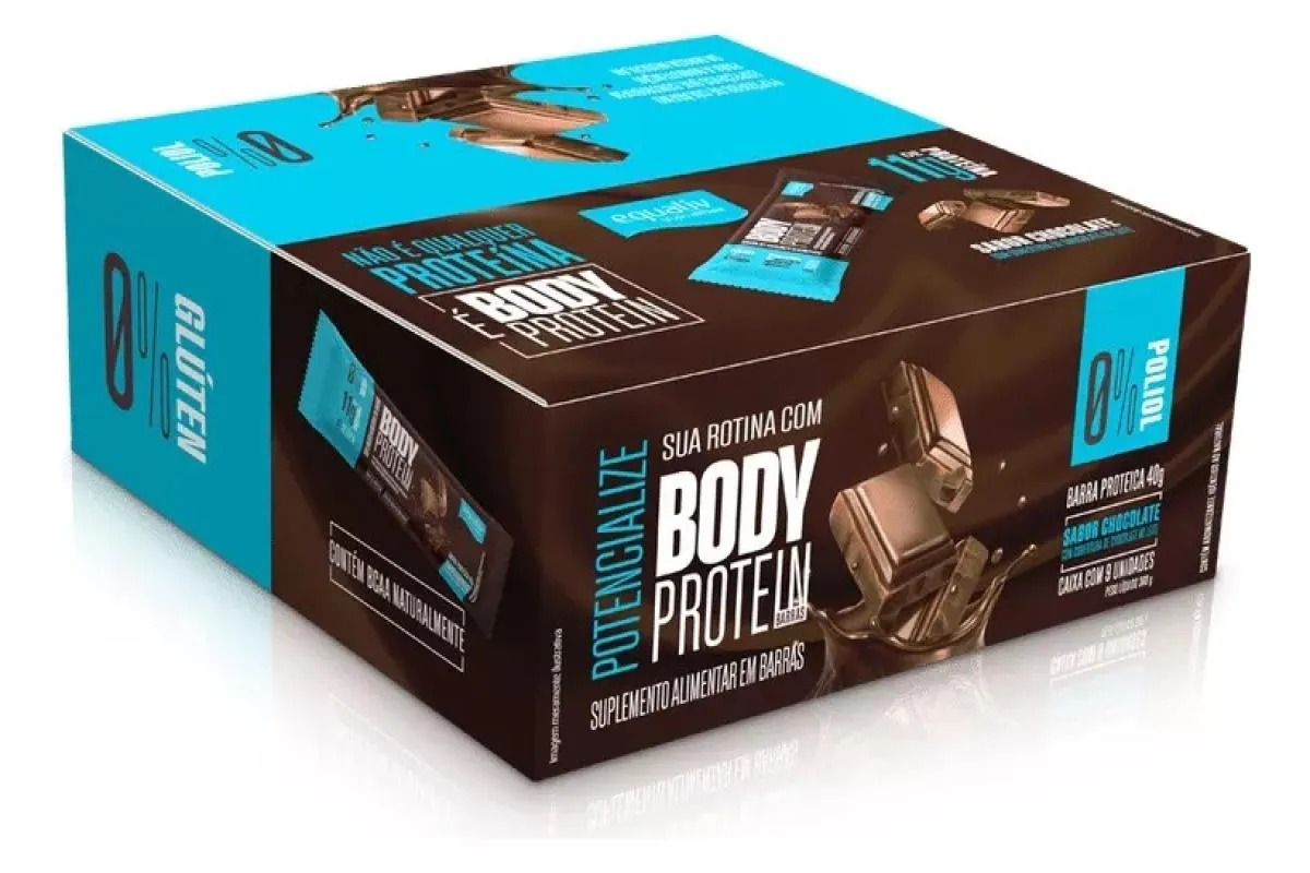 BARRINHA BODY PROTEIN EQUALIV SABOR CHOCOLATE 40G COM 9UN