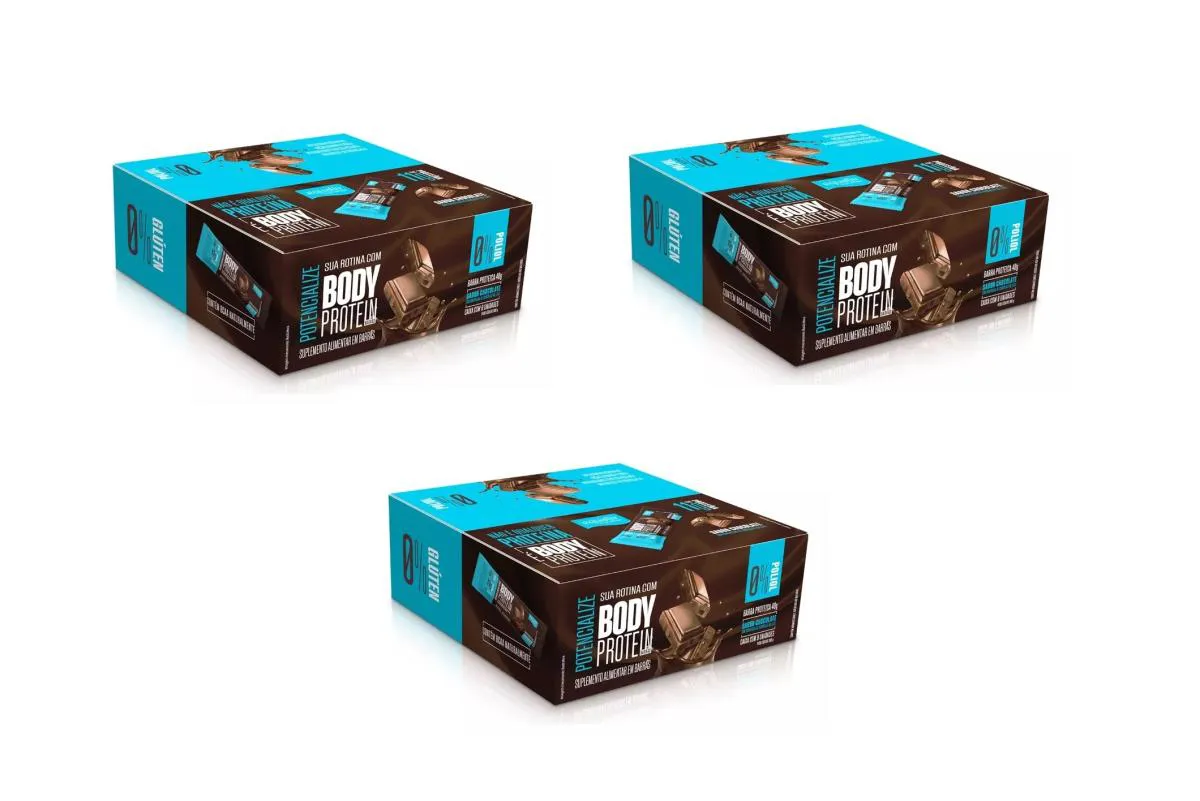 KIT 3 BARRINHA BODY PROTEIN EQUALIV SABOR CHOCOLATE 40G 9UN