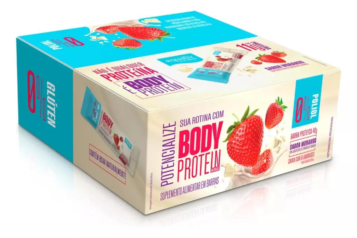 BARRINHA BODY PROTEIN EQUALIV SABOR MORANGO 40G COM 9UN