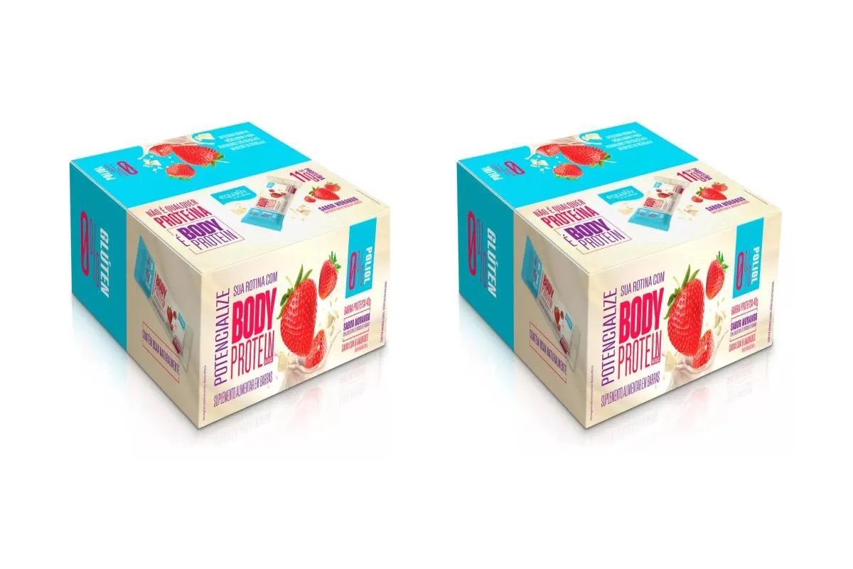KIT 2 BARRINHA BODY PROTEIN EQUALIV SABOR MORANGO 40G 9UN