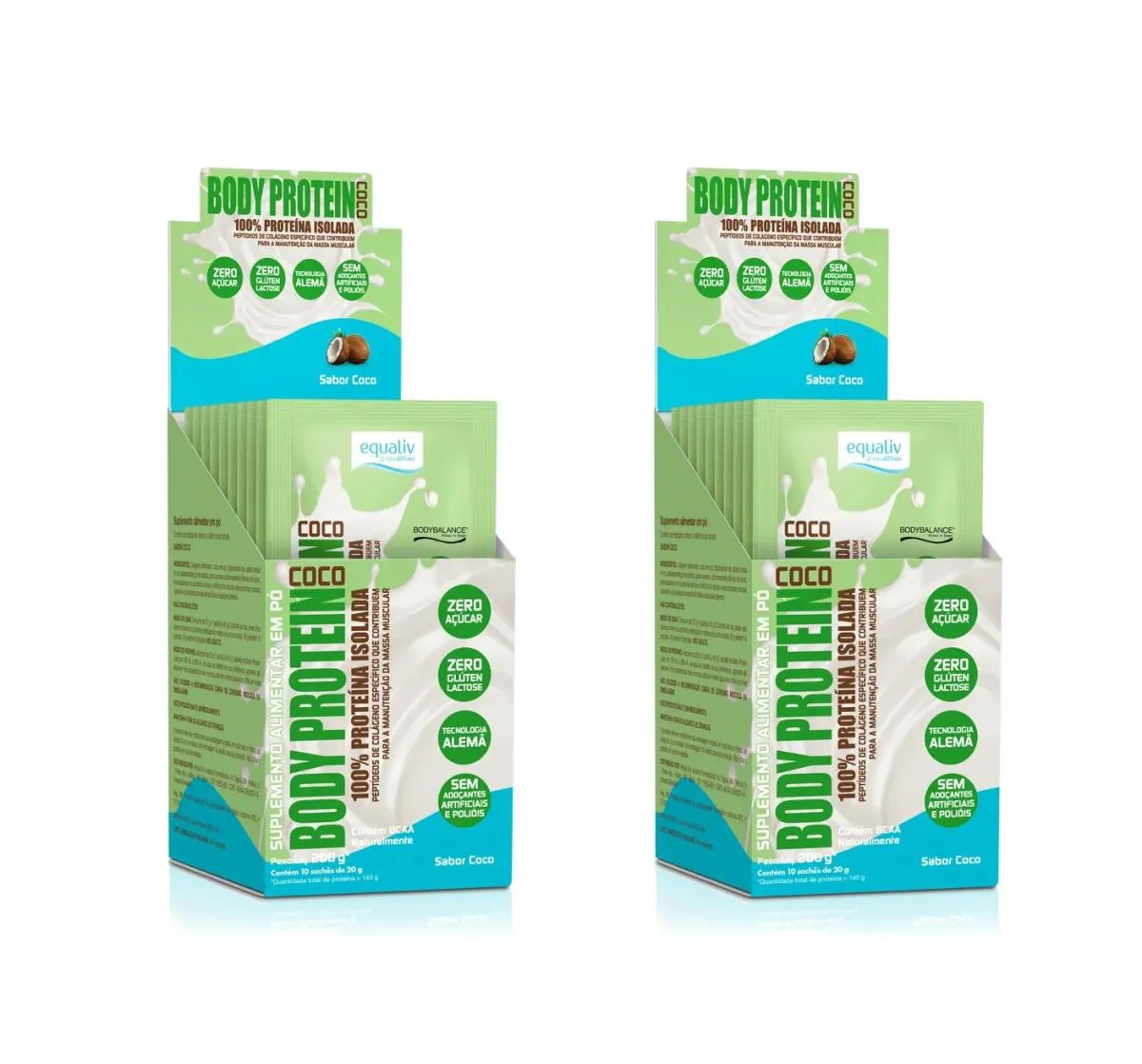 KIT 2 BODY PROTEIN COCO EQUALIV PROTEíNA COLáGENO 10 SACHêS