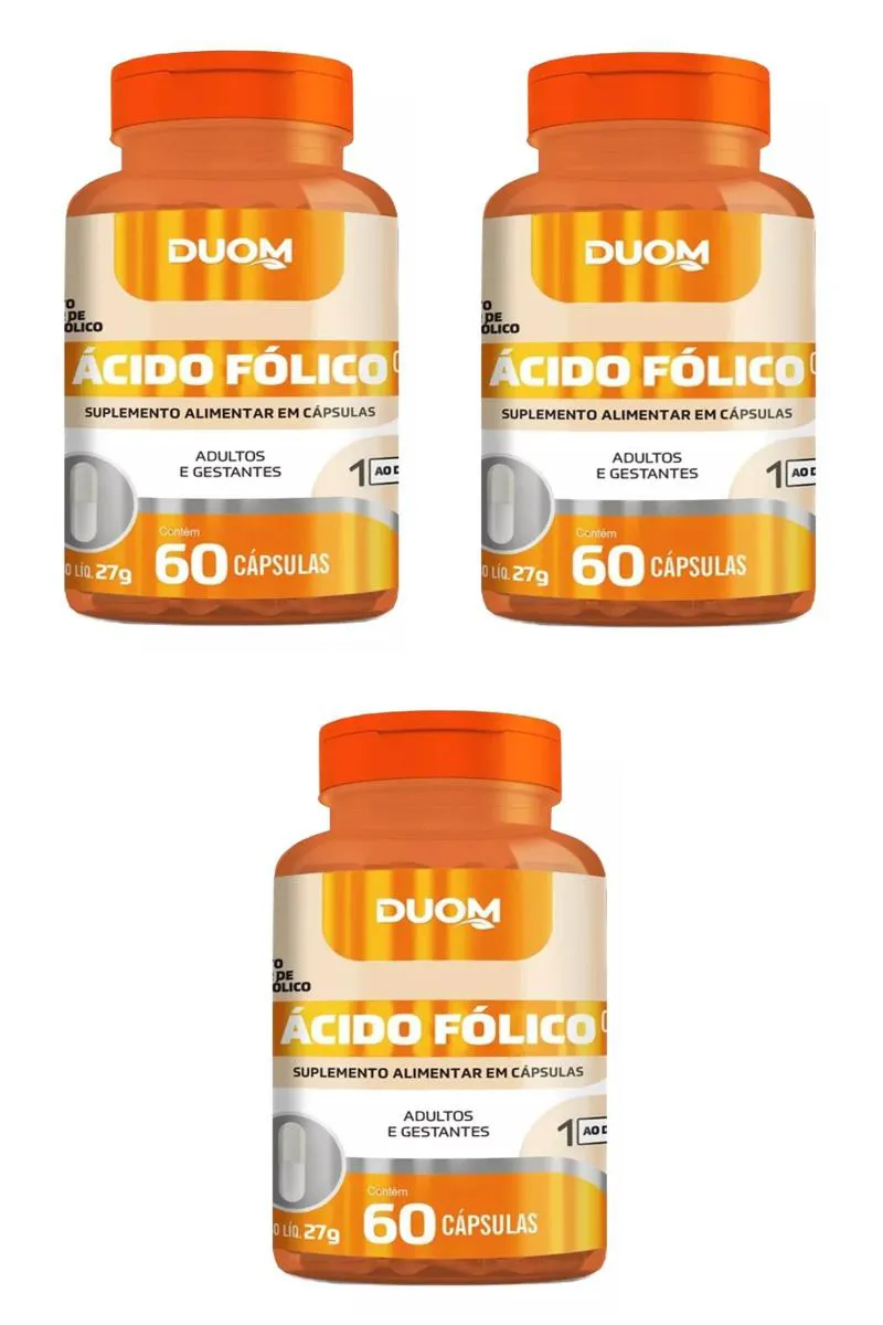 KIT 3 SUPLEMENTO ÁCIDO FóLICO VITAMINA B9 DUOM 60CPS