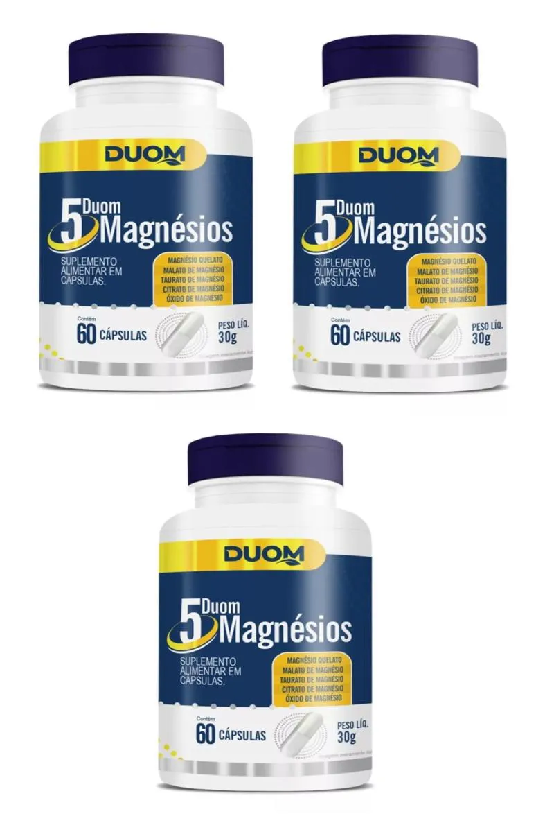 KIT 3 DUOM 5 MAGNéSIOS QUELATO MALATO TAURATO CITRATO 60CPS