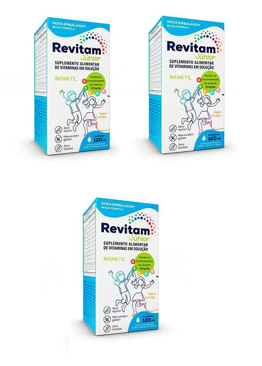 KIT 3 SUPLEMENTO INFANTIL REVITAM JúNIOR SABOR LARANJA 120ML
