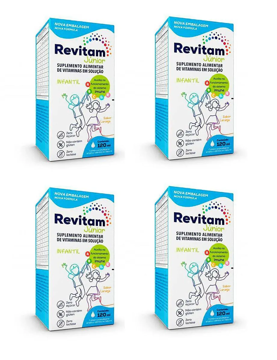 KIT 4 SUPLEMENTO INFANTIL REVITAM JúNIOR SABOR LARANJA 120ML