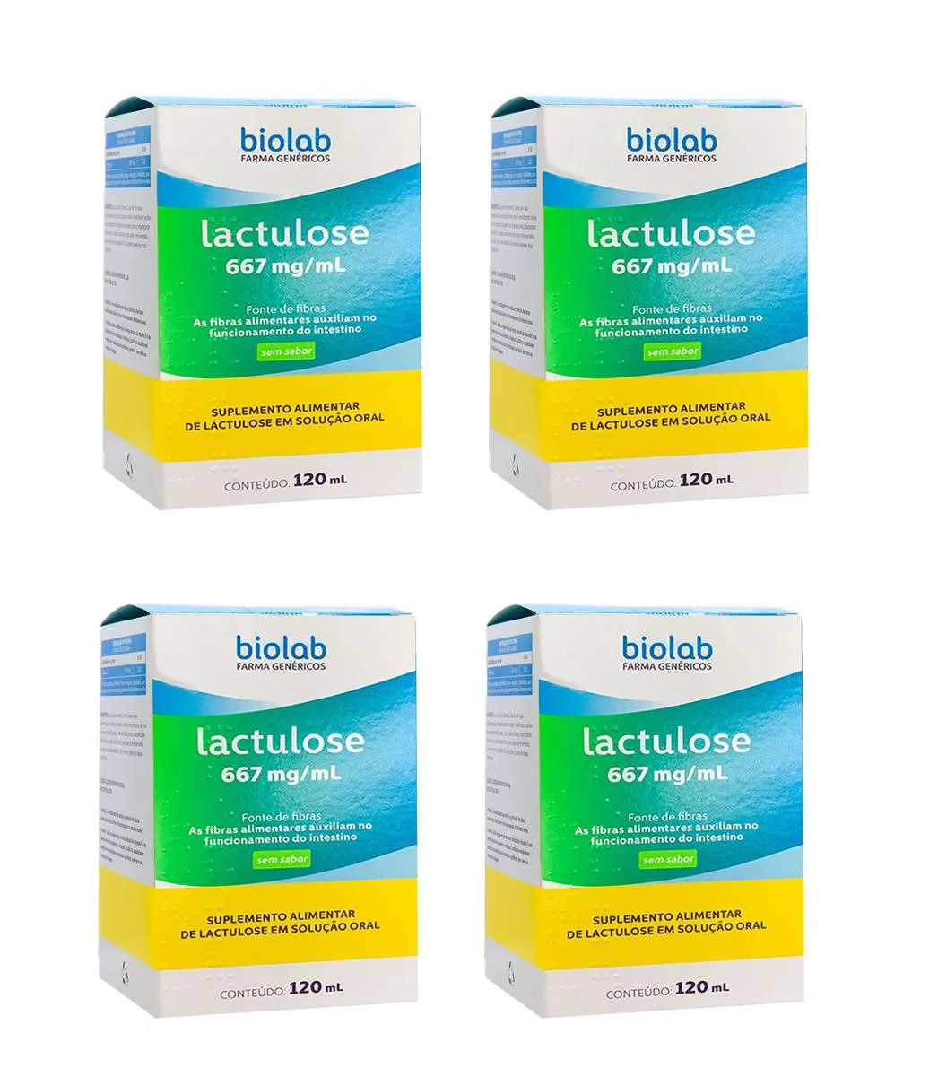 KIT 4 SUPLEMENTO BIOLAB LACTULOSE  FIBRAS 667MG/ML COM 120ML