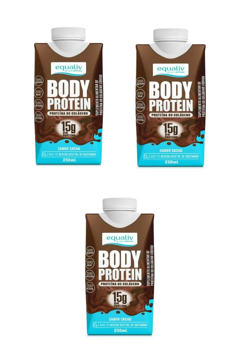 KIT 3 BODY PROTEIN CACAU SHAKE PROTEICO EQUALIV 250ML