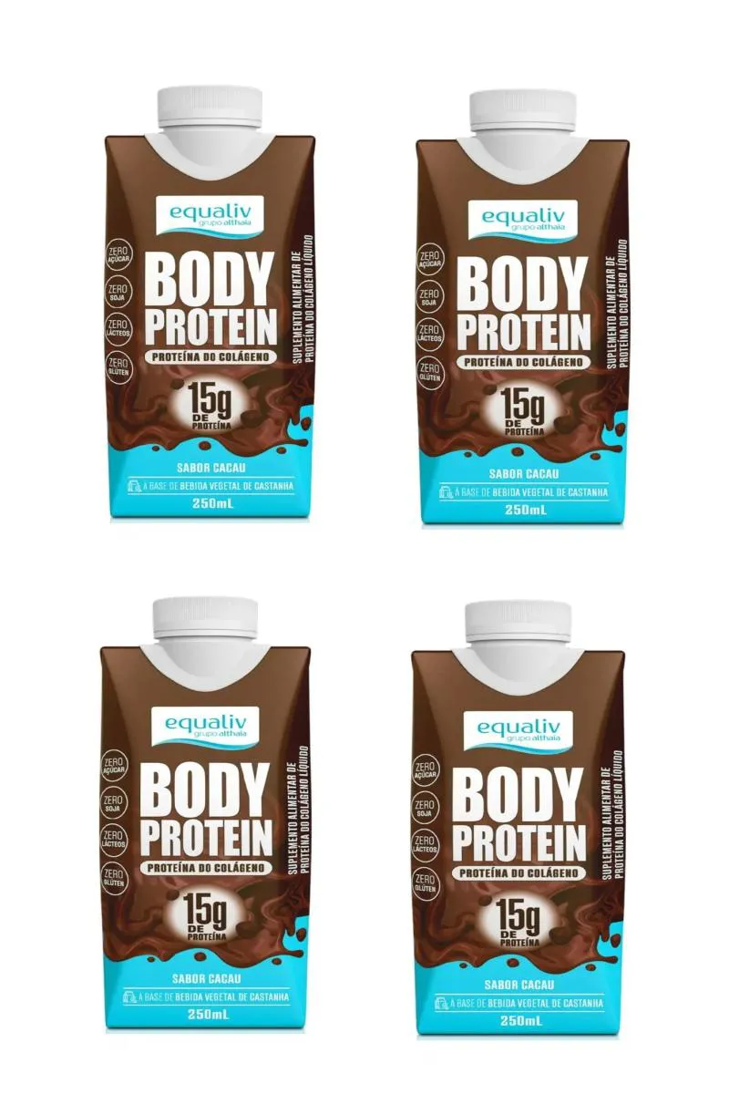 KIT 4 BODY PROTEIN CACAU SHAKE PROTEICO EQUALIV 250ML