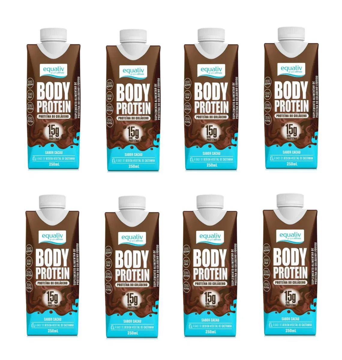 KIT 8 BODY PROTEIN CACAU SHAKE PROTEICO EQUALIV 250ML