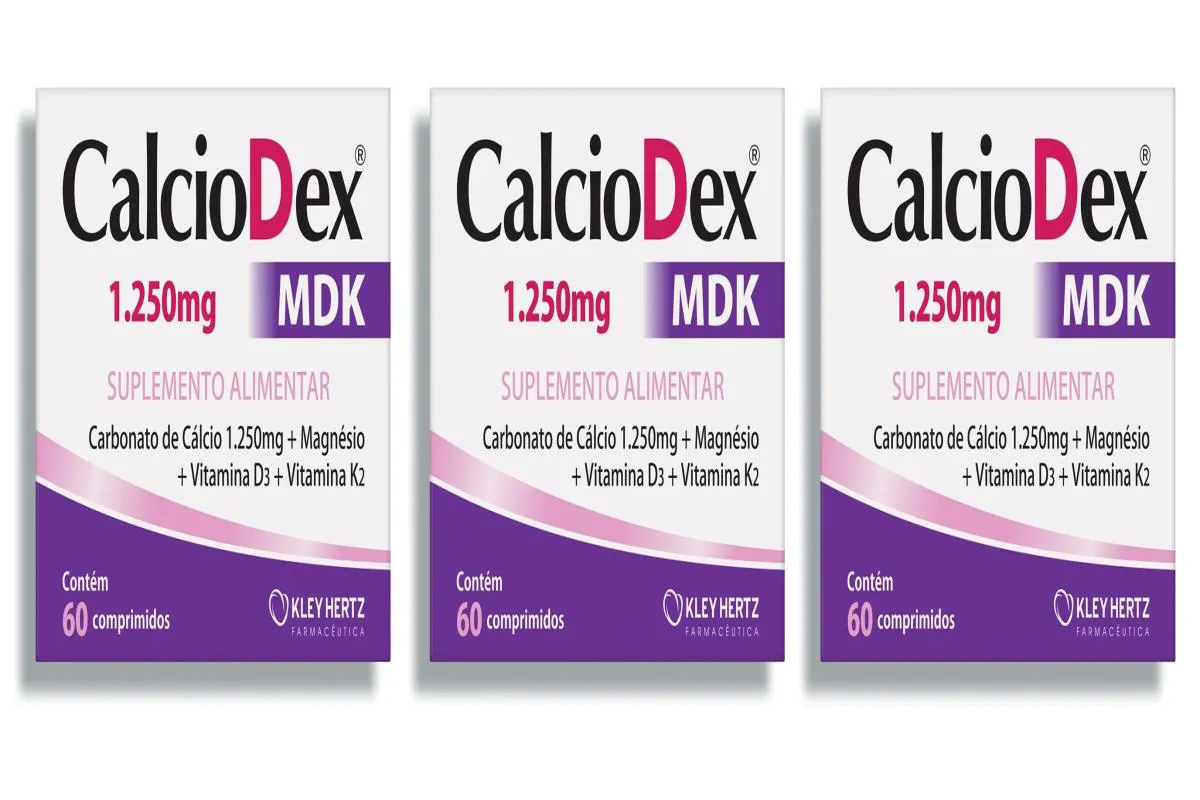 KIT 3 SUPLEMENTO CALCIODEX MDK CáLCIO VITAMINA D E K 60CP