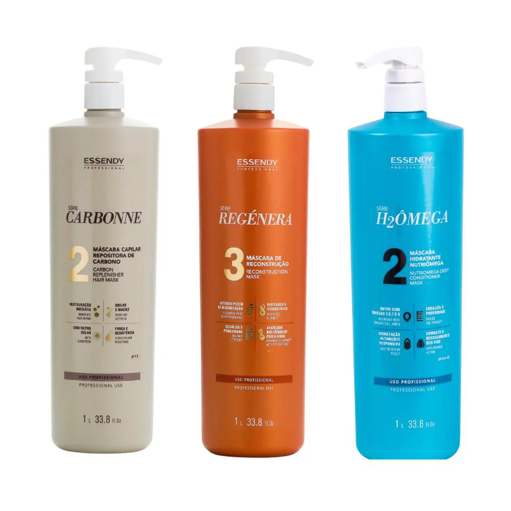 KIT ESSENDY CRONOGRAMA CAPILAR CARBONNE +H2OMEGA +REGENERA
