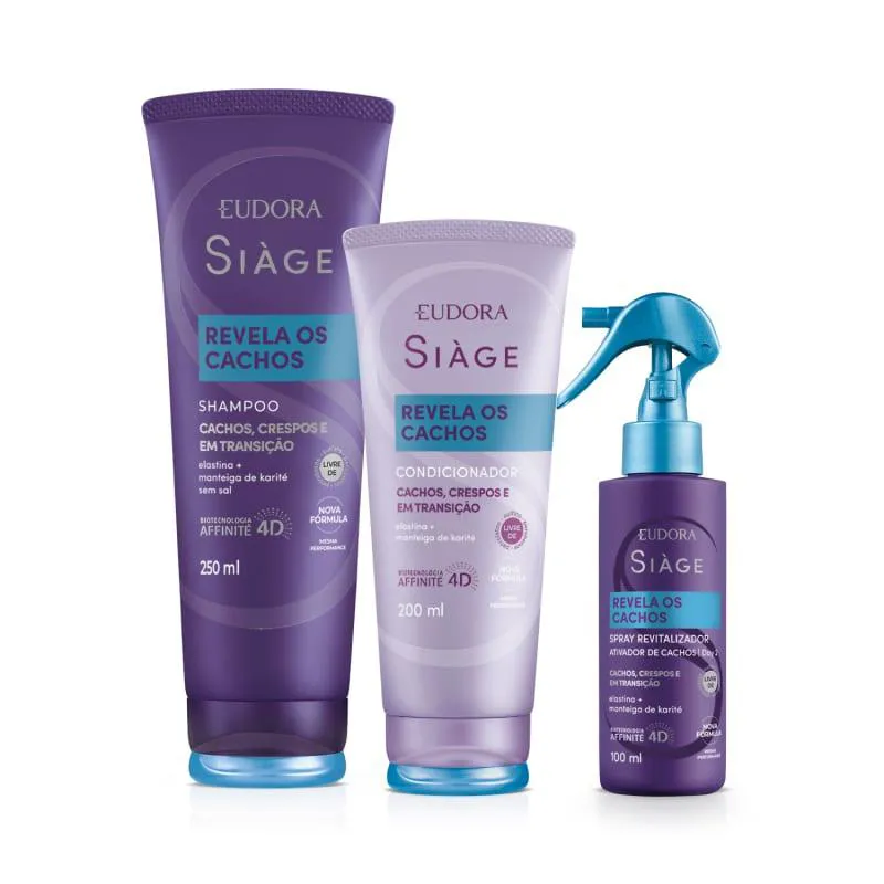 EUDORA KIT SIAGE REVELA CACHOS SHAMPOO+CONDICIONADOR + SPRAY