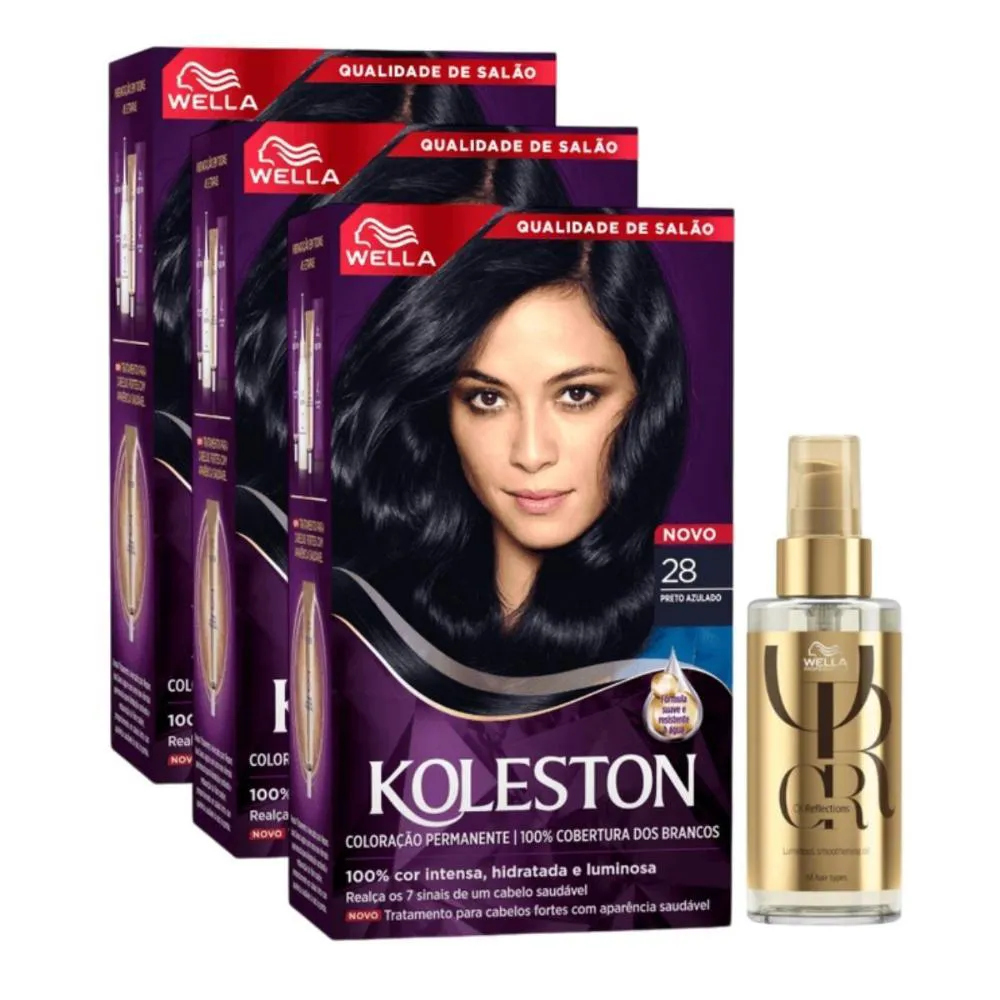 KIT TRIO KOLESTON COLR PRETO AZULADO 28 55G + ÓLEO