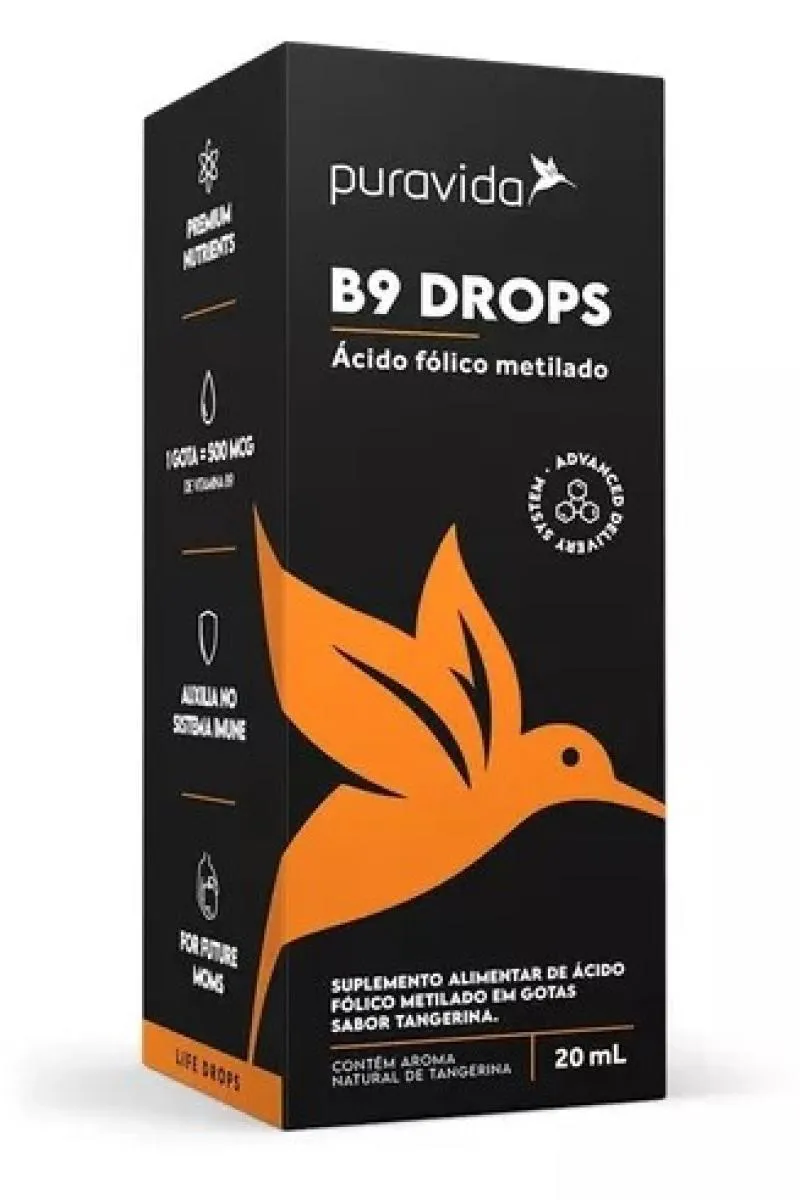 B9 DROPS ÁCIDO FóLICO METILADO EM GOTAS PURAVIDA 20ML
