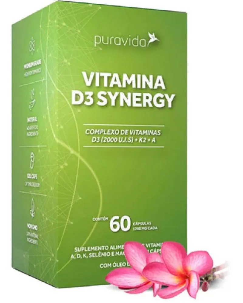 VITAMINA D3 SYNERGY PURA VIDA 60 CáPS + K2 + MK7 + MAGNéSIO