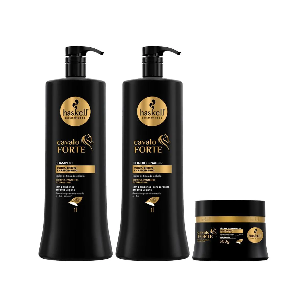 KIT SHAMPOO CONDICIONADOR 1L MáSCARA 300G CAVALO FORTE HASKELL