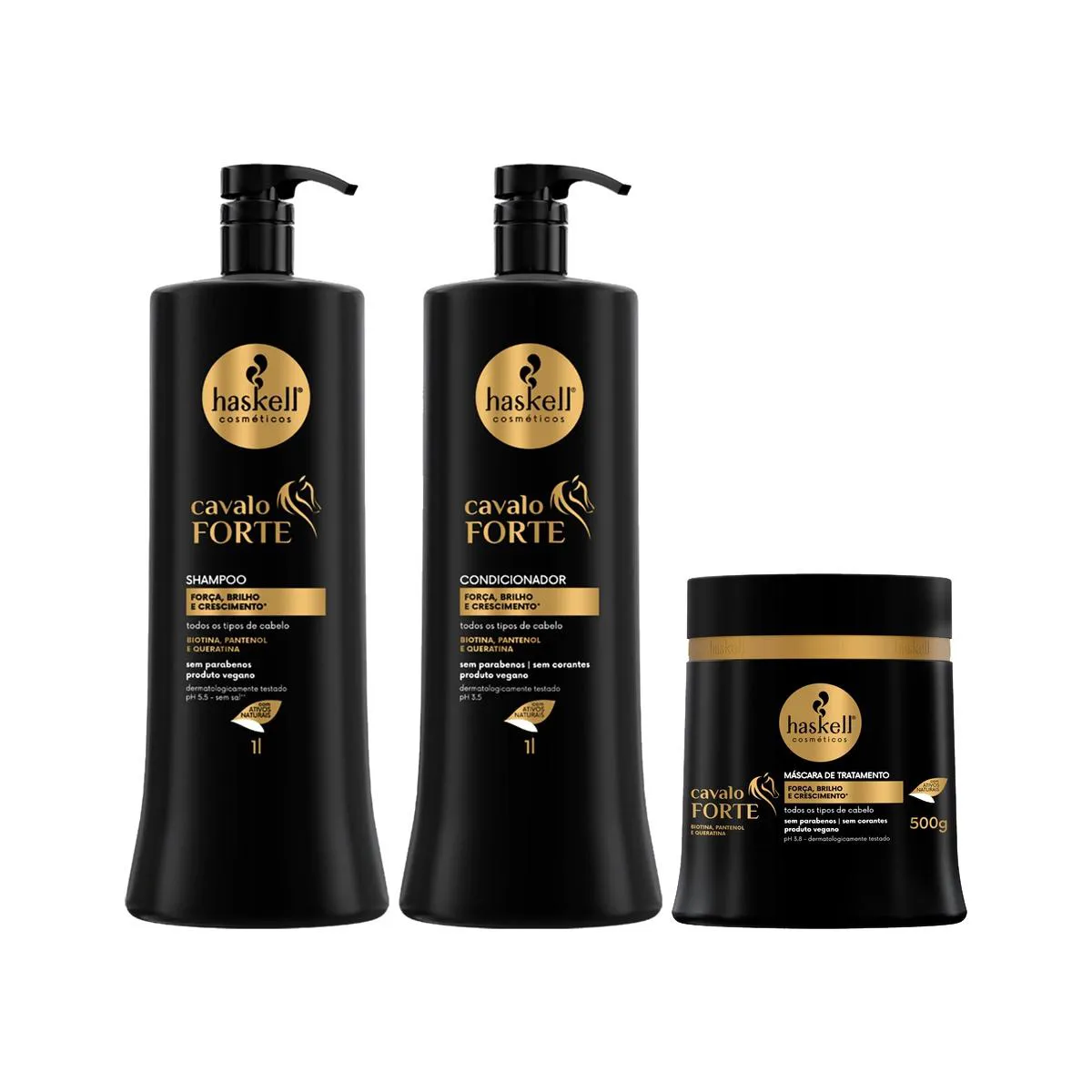 KIT SHAMPOO CONDICIONADOR 1L MáSCARA 500G CAVALO FORTE HASKELL