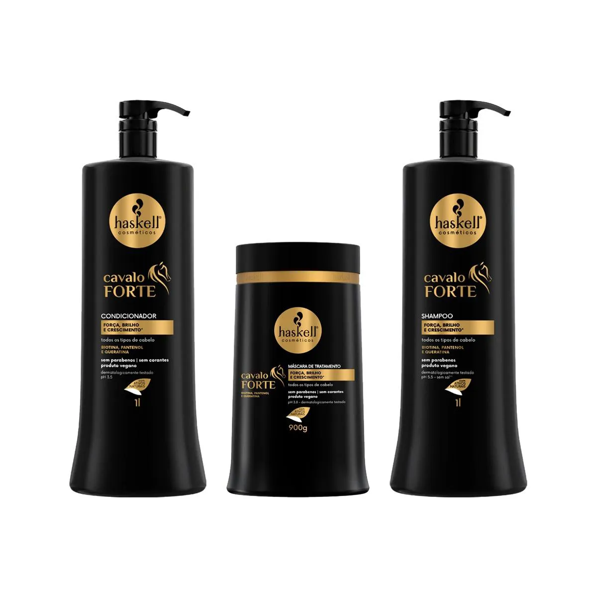 KIT SHAMPOO CONDICIONADOR 1L MáSCARA 900G CAVALO FORTE HASKELL