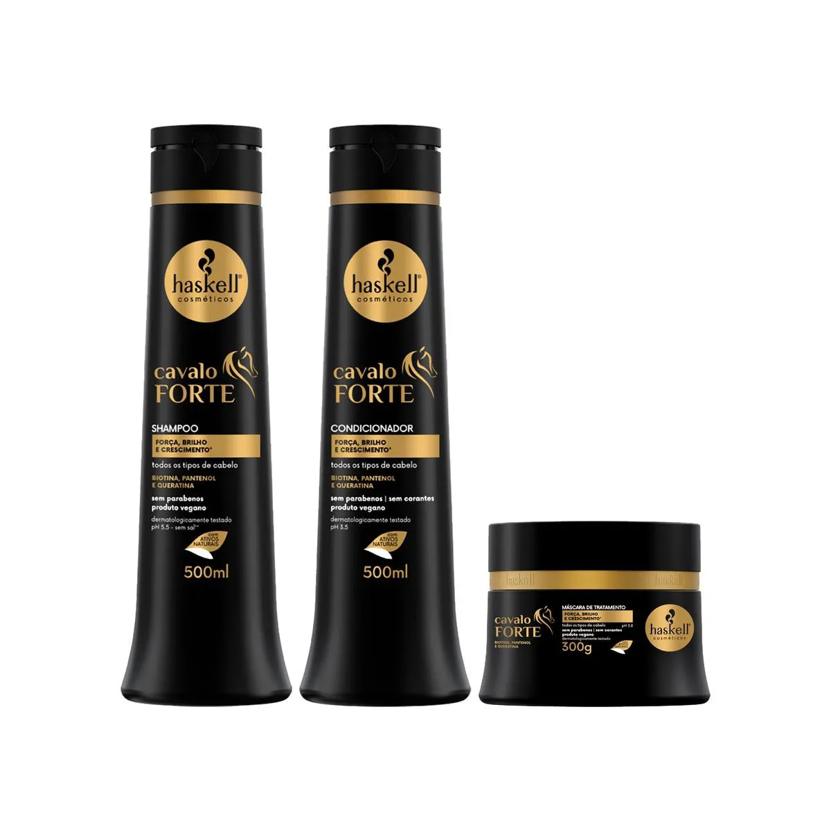 KIT SHAMPOO CONDICIONADOR 500ML MáSCARA 300G CAVALO HASKELL