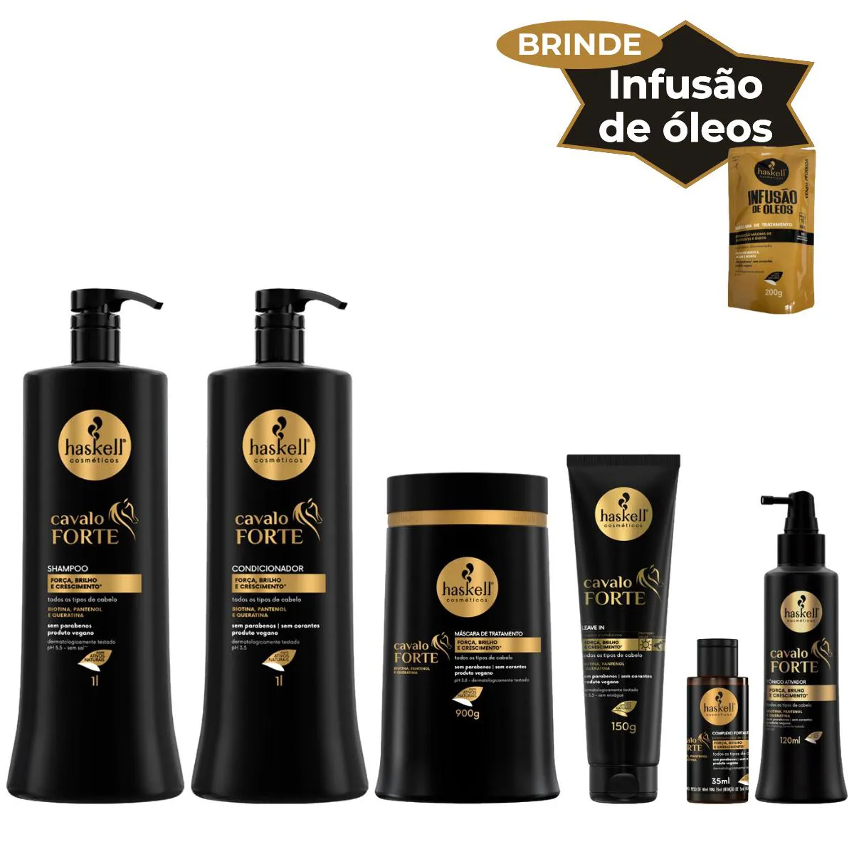 KIT TRATAMENTO COMPLETO 1L CAVALO FORTE HASKELL COSMéTICOS