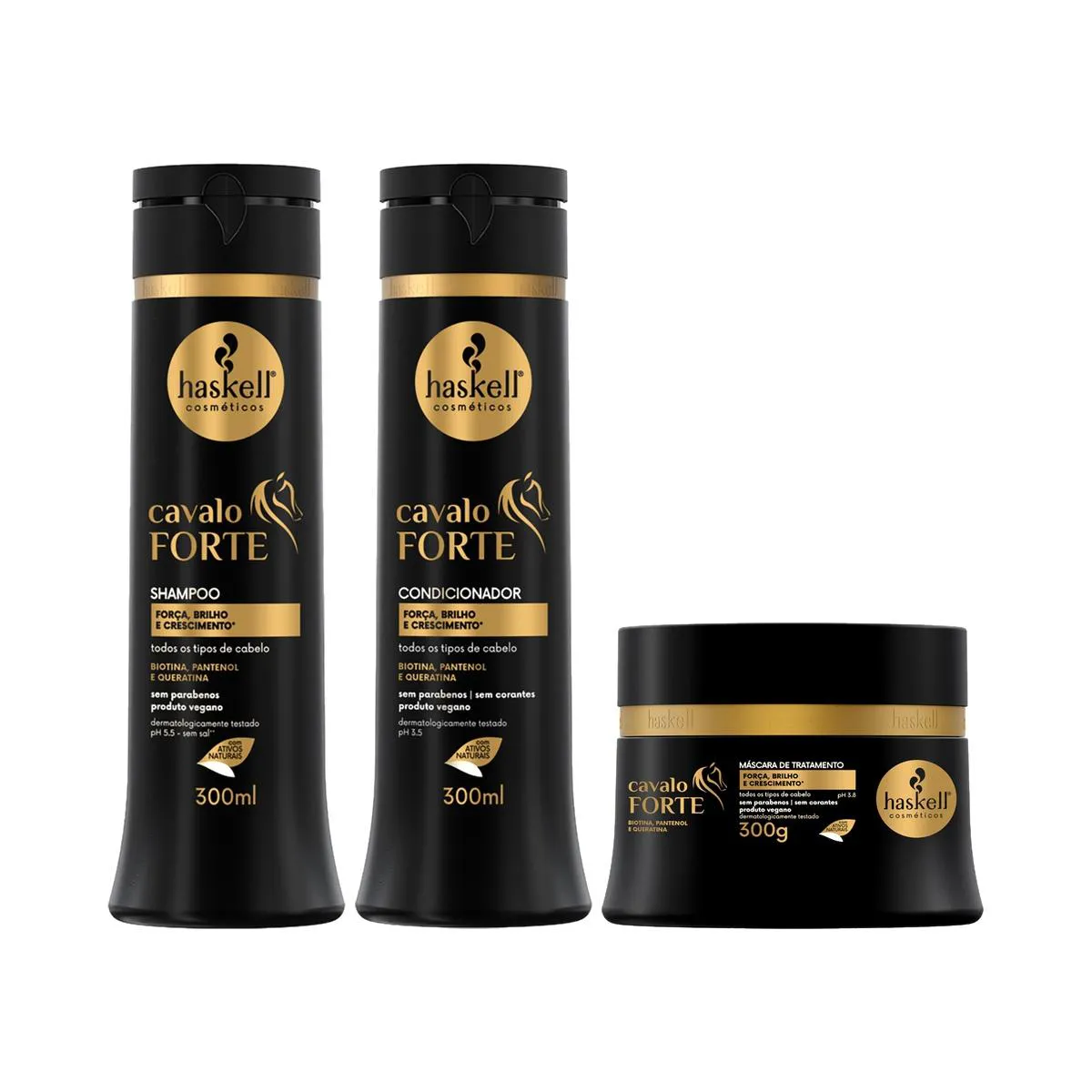 KIT SHAMPOO CONDICIONADOR 300ML MáSCARA 300G CAVALO FORTE HASKELL