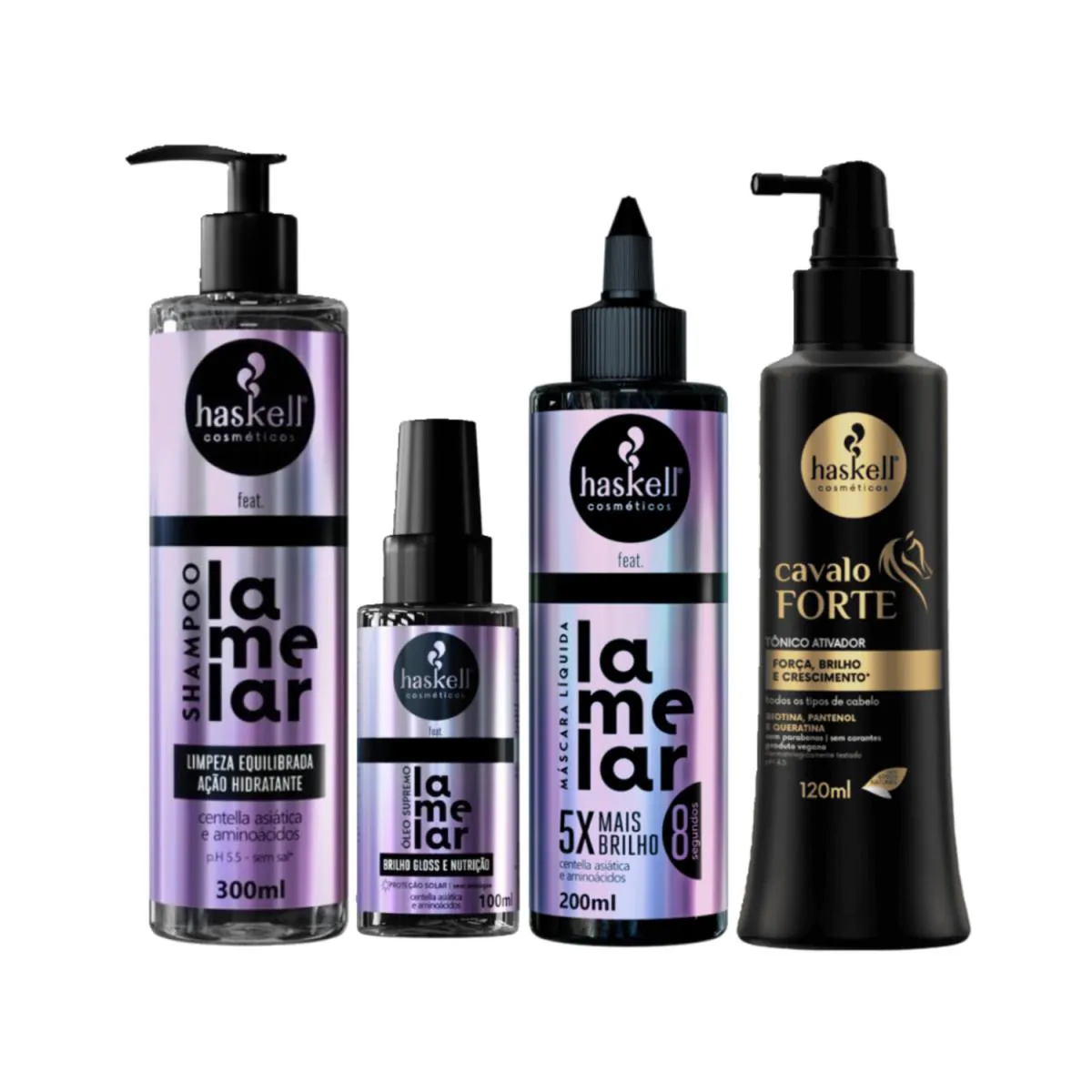 KIT SHAMPOO MáSCARA ÓLEO LAMELAR TôNICO CAVALO FORTE HASKELL